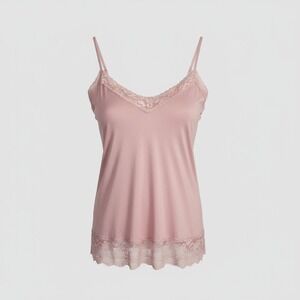 Maurices Womens Lace Trim Cami Tank Top Size‎ L Pink Stretch Romantic Preppy Y2K